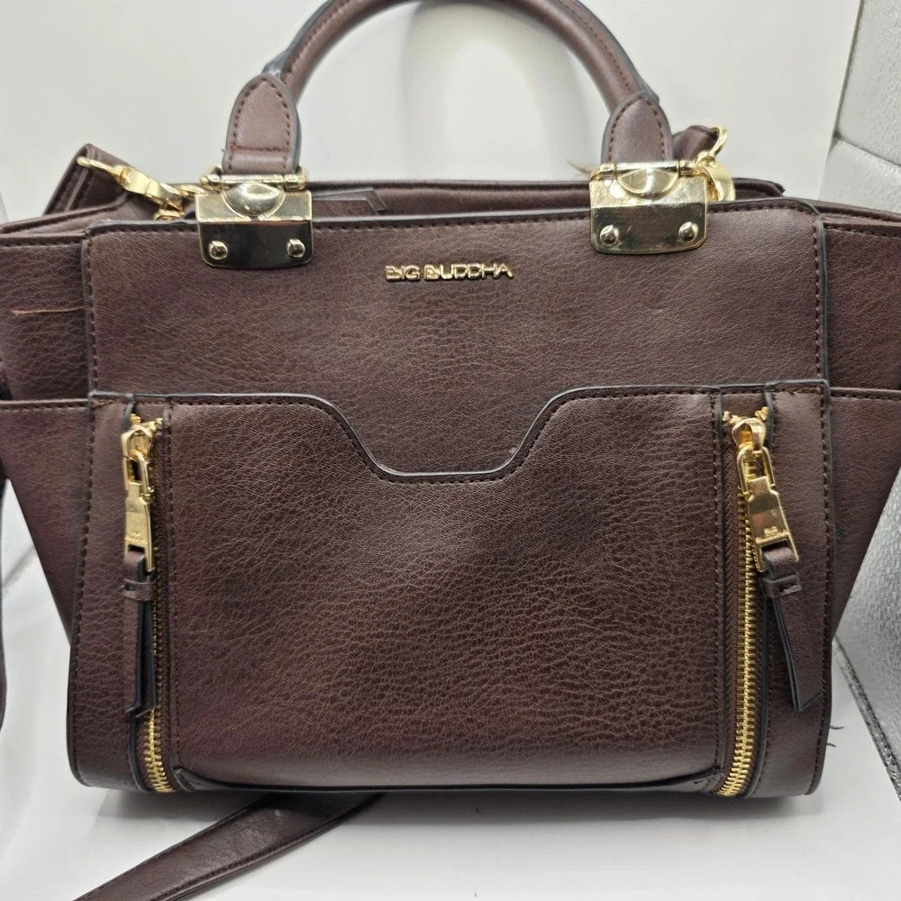 Big Buddha Womens Brown Faux Leather Satchel Crossbody Bag‎ WBH-363